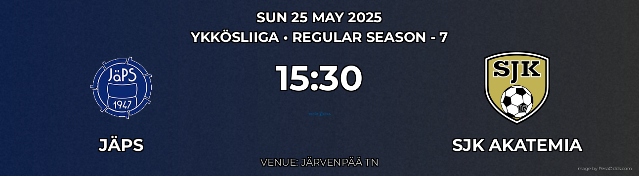 JäPS vs SJK Akatemia Prediction match poster for Ykkösliiga fixture on SUN 25 MAY 2025