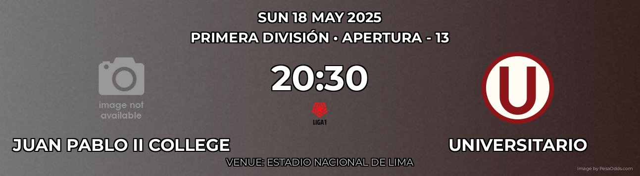 Juan Pablo II College vs Universitario Prediction match poster for Primera División fixture on SUN 18 MAY 2025