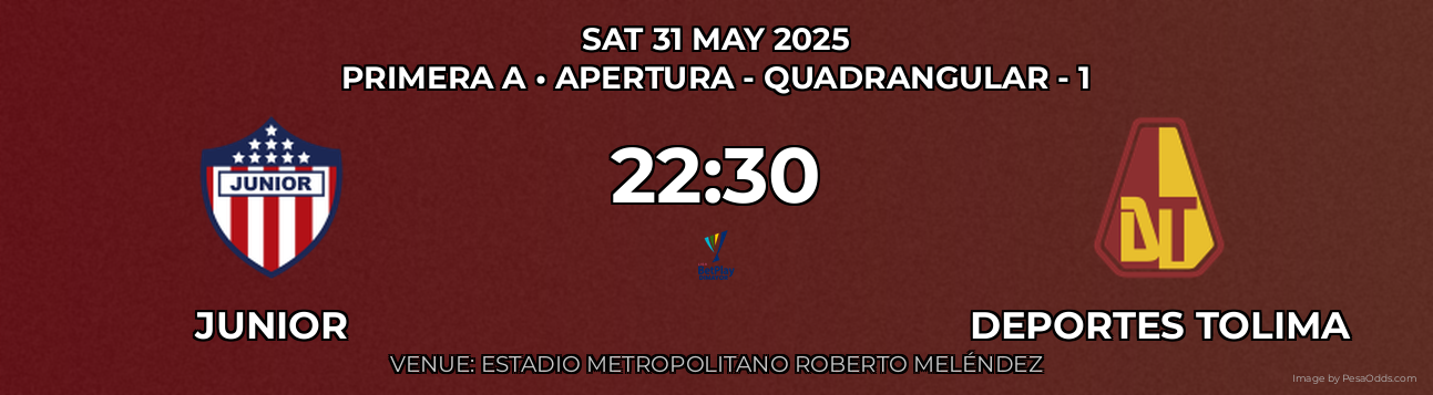 Junior vs Deportes Tolima Prediction match poster for Primera A fixture on SAT 31 MAY 2025