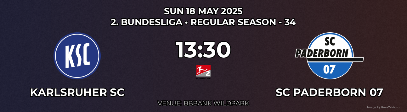Karlsruher SC vs SC Paderborn 07 Prediction match poster for 2. Bundesliga fixture on SUN 18 MAY 2025