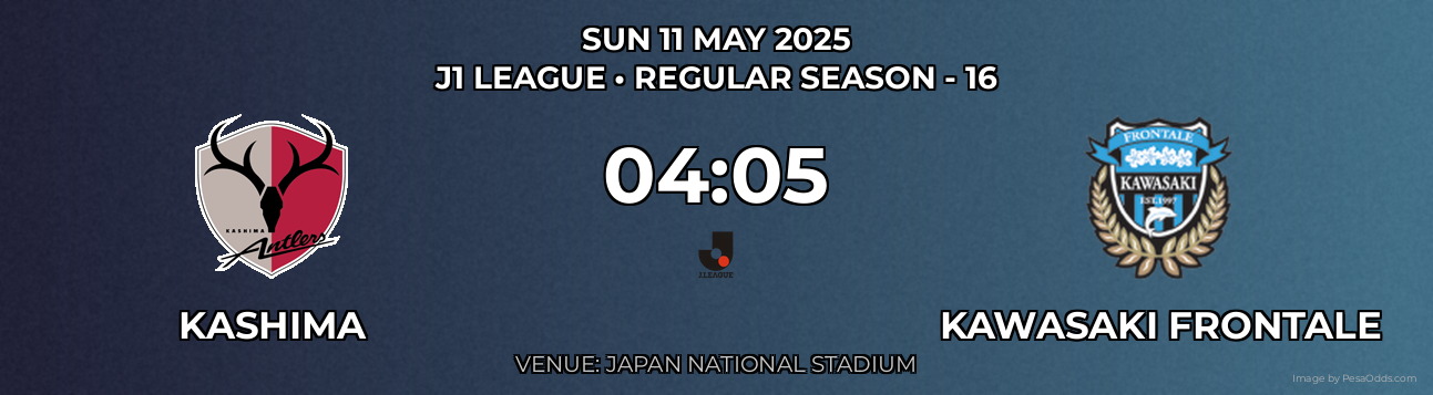 Kashima vs Kawasaki Frontale Prediction match poster for J1 League fixture on SUN 11 MAY 2025