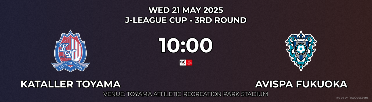 Kataller Toyama vs Avispa Fukuoka Prediction match poster for J-League Cup fixture on WED 21 MAY 2025