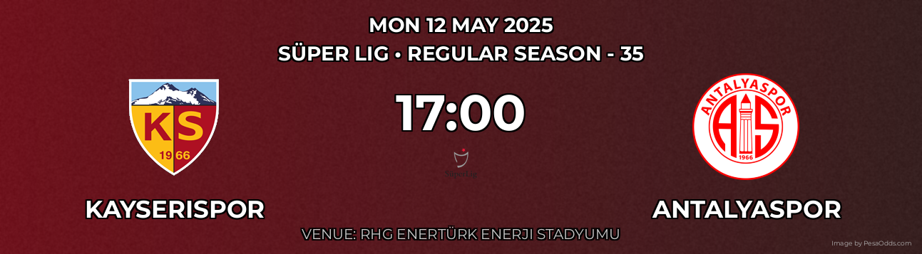 Kayserispor vs Antalyaspor Prediction match poster for Süper Lig fixture on MON 12 MAY 2025
