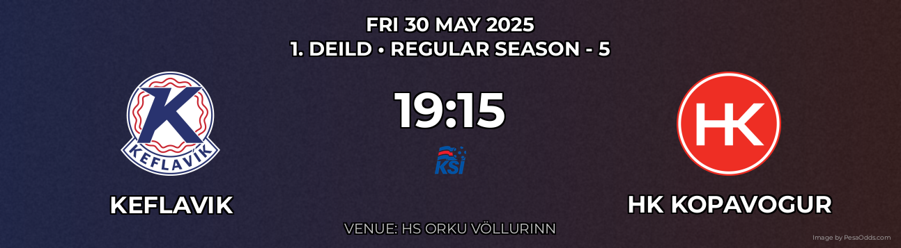 Keflavik vs HK Kopavogur Prediction match poster for 1. Deild fixture on FRI 30 MAY 2025