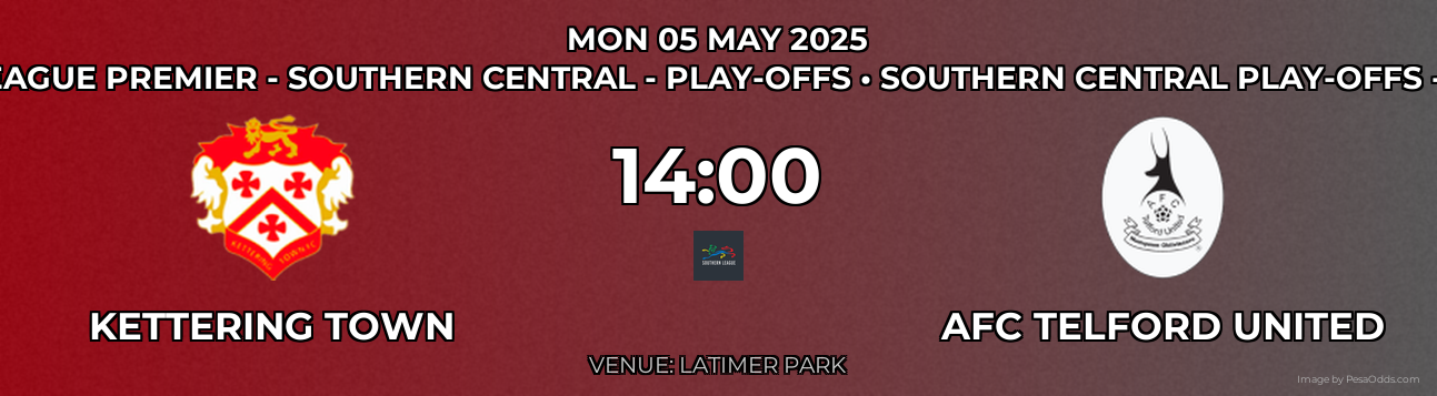 Kettering Town vs AFC Telford United Prediction match poster for Non League Premier - Southern Central - Play-offs fixture on MON 05 MAY 2025
