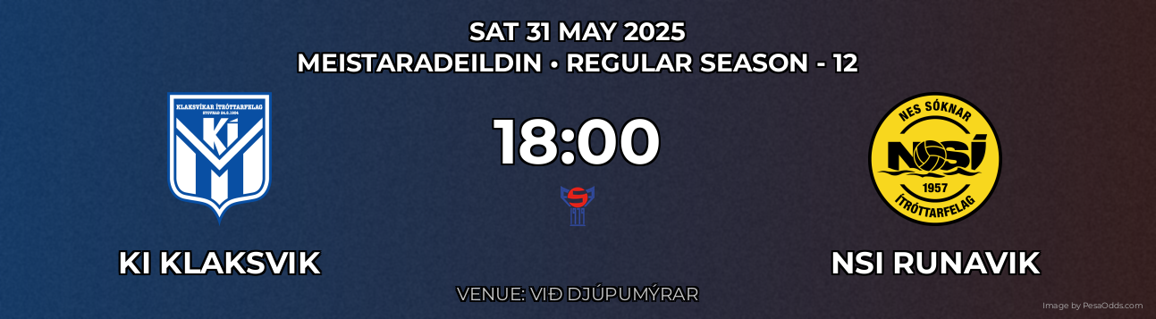 KI Klaksvik vs NSI Runavik Prediction match poster for Meistaradeildin fixture on SAT 31 MAY 2025
