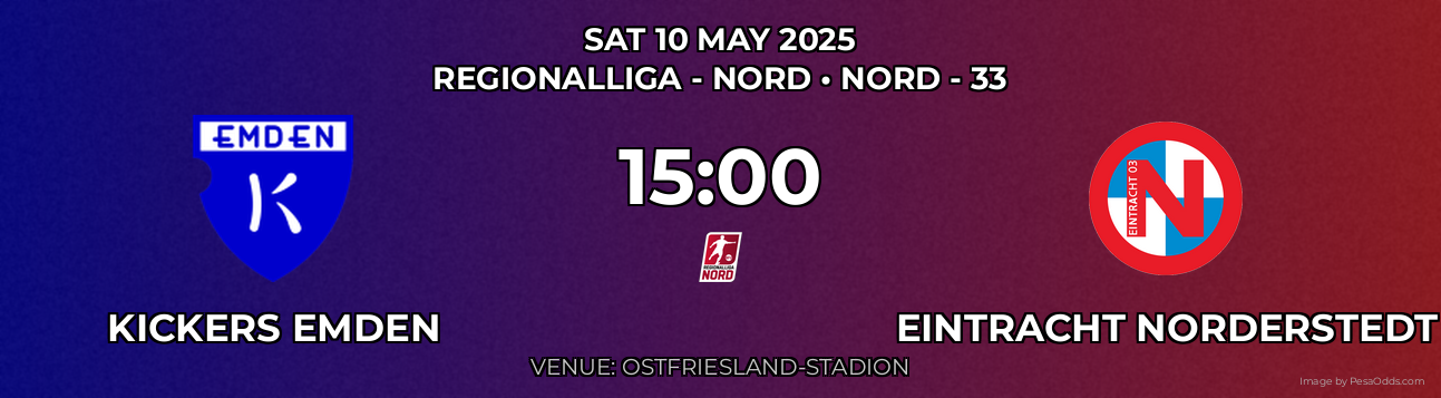 Kickers Emden vs Eintracht Norderstedt Prediction match poster for Regionalliga - Nord fixture on SAT 10 MAY 2025