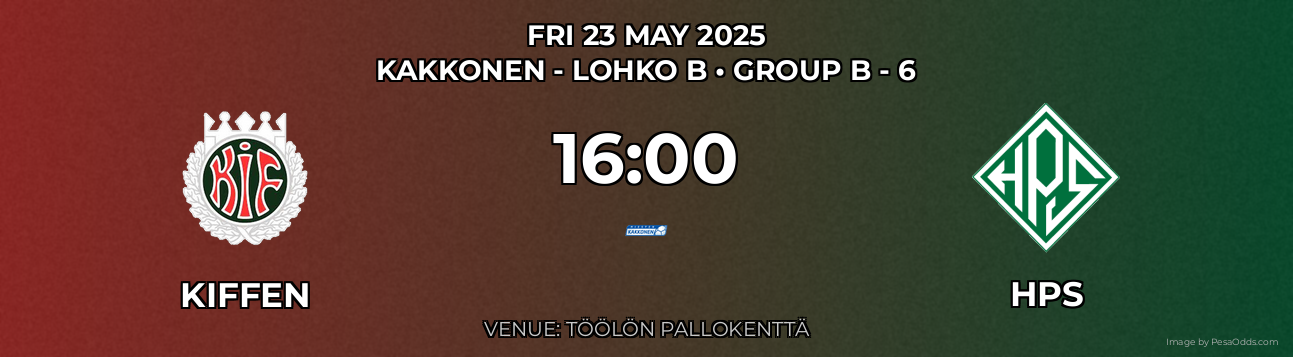 Kiffen vs HPS Prediction match poster for Kakkonen - Lohko B fixture on FRI 23 MAY 2025
