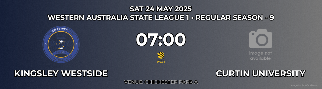 Kingsley Westside vs Curtin University Prediction match poster for Western Australia State League 1 fixture on SAT 24 MAY 2025
