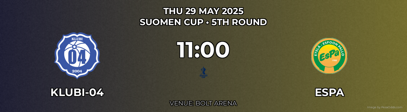 Klubi-04 vs EsPa Prediction match poster for Suomen Cup fixture on THU 29 MAY 2025