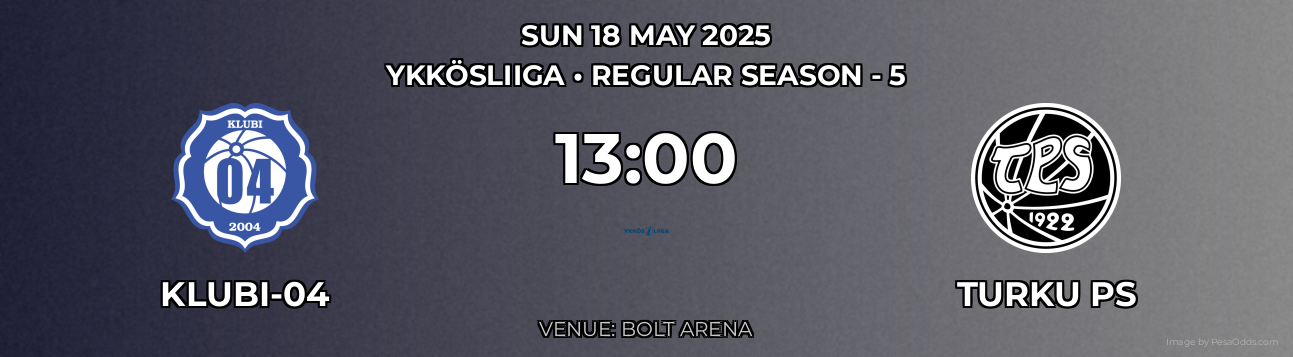 Klubi-04 vs Turku PS Prediction match poster for Ykkösliiga fixture on SUN 18 MAY 2025