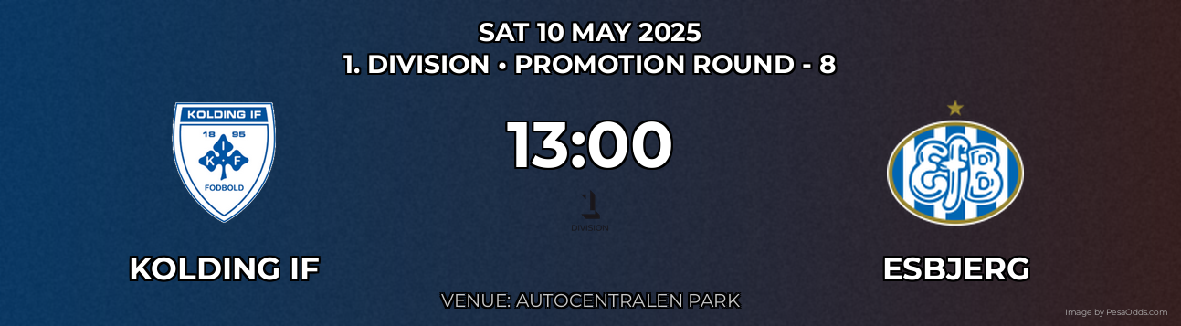 Kolding IF vs Esbjerg Prediction match poster for 1. Division fixture on SAT 10 MAY 2025
