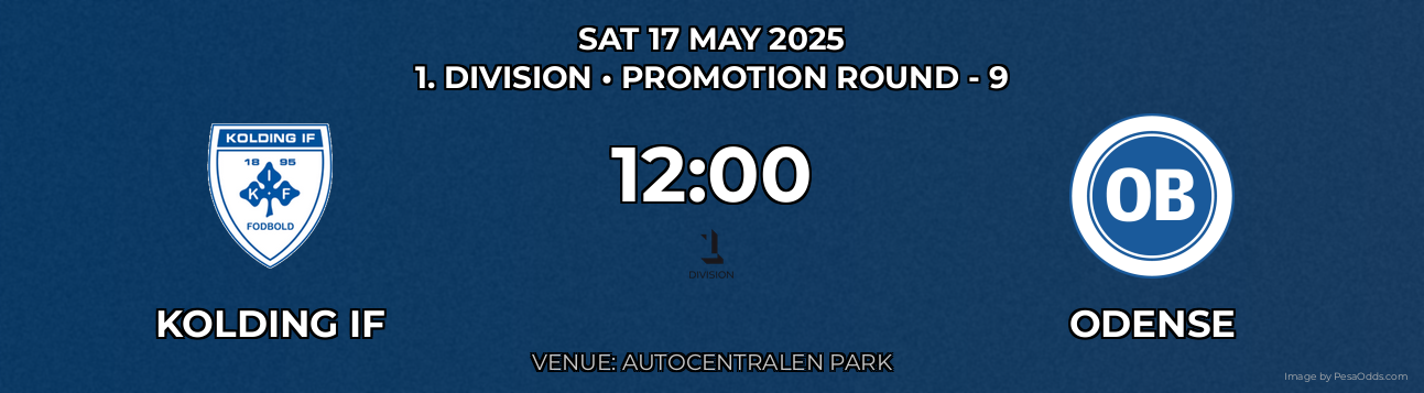 Kolding IF vs Odense Prediction match poster for 1. Division fixture on SAT 17 MAY 2025