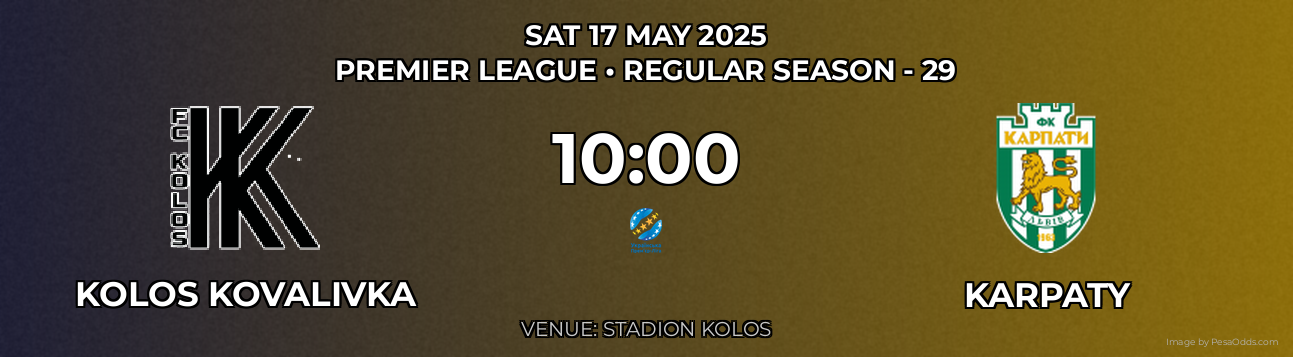 Kolos Kovalivka vs Karpaty Prediction match poster for Premier League fixture on SAT 17 MAY 2025
