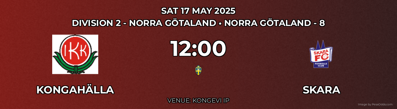 Kongahälla vs Skara Prediction match poster for Division 2 - Norra Götaland fixture on SAT 17 MAY 2025