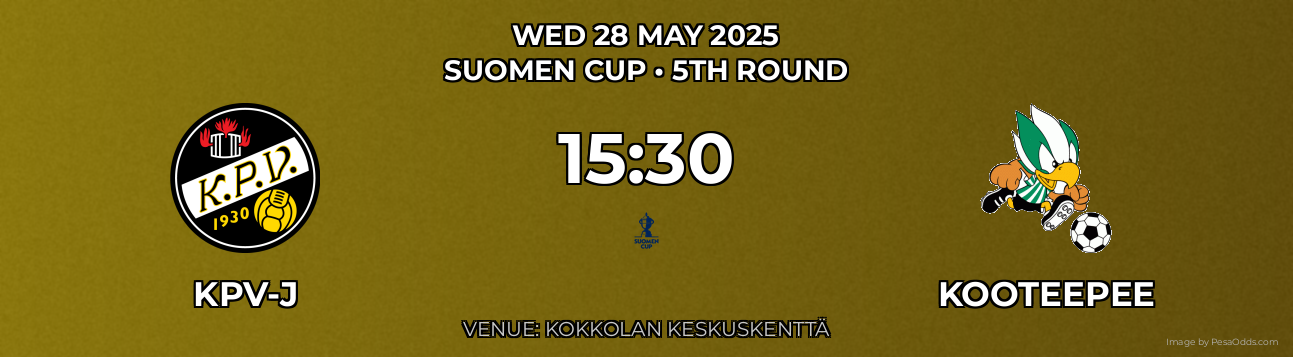 KPV-j vs Kooteepee Prediction match poster for Suomen Cup fixture on WED 28 MAY 2025