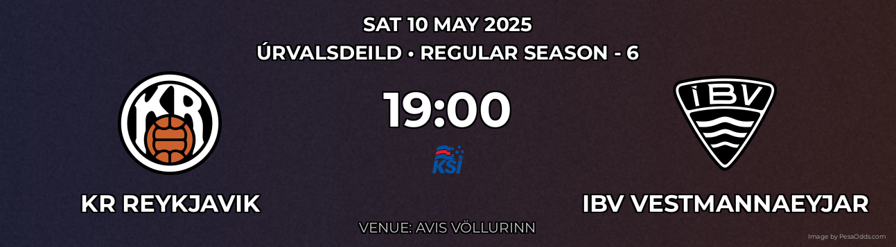 KR Reykjavik vs IBV Vestmannaeyjar Prediction match poster for Úrvalsdeild fixture on SAT 10 MAY 2025