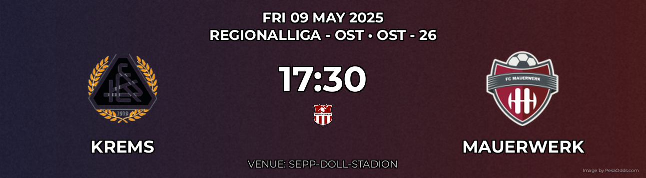 Krems vs Mauerwerk Prediction match poster for Regionalliga - Ost fixture on FRI 09 MAY 2025