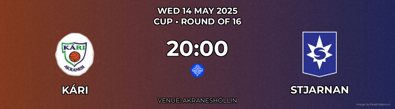 Kári vs Stjarnan Prediction match poster for Cup fixture on WED 14 MAY 2025