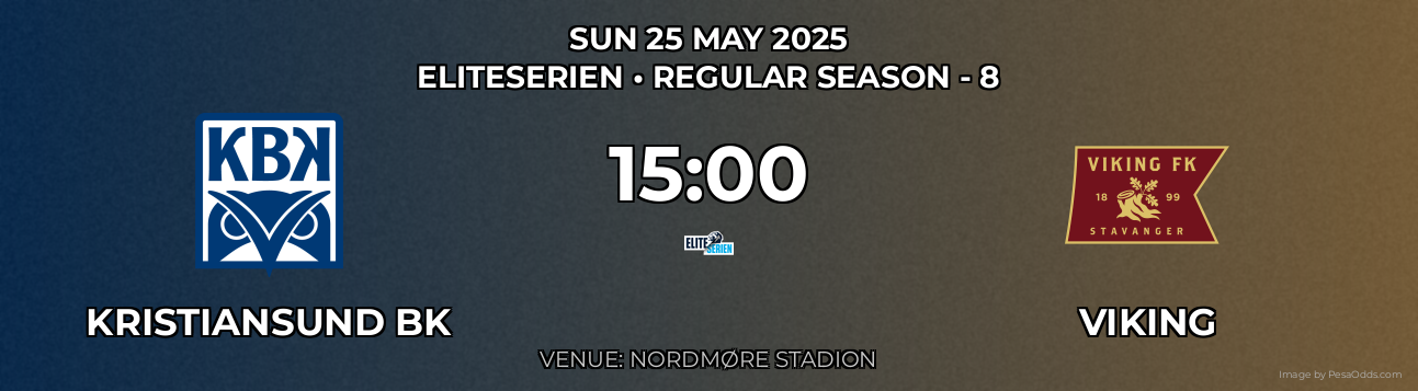 Kristiansund BK vs Viking Prediction match poster for Eliteserien fixture on SUN 25 MAY 2025