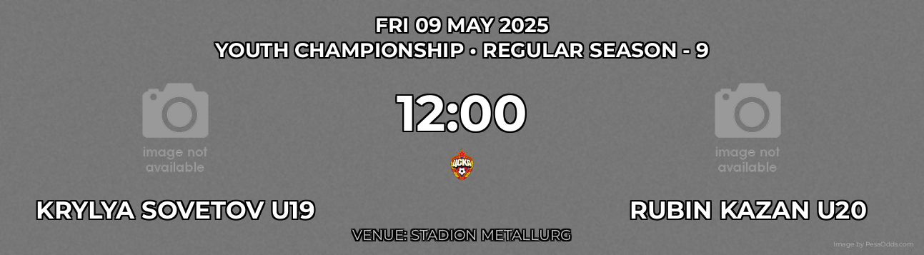 Krylya Sovetov U19 vs Rubin Kazan U20 Prediction match poster for Youth Championship fixture on FRI 09 MAY 2025