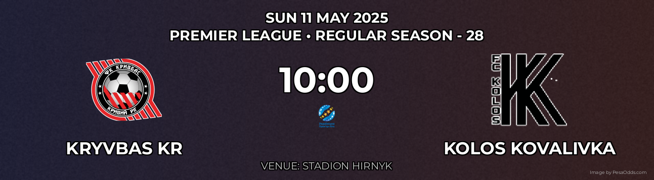 Kryvbas KR vs Kolos Kovalivka Prediction match poster for Premier League fixture on SUN 11 MAY 2025