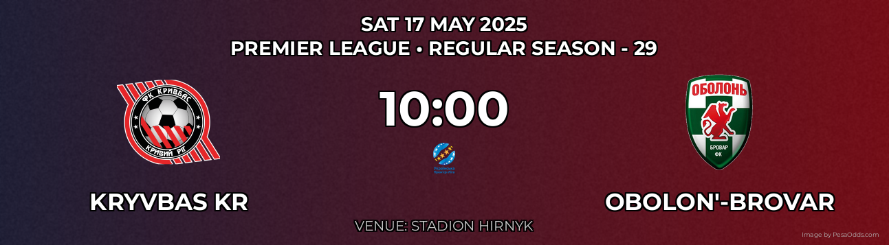 Kryvbas KR vs Obolon'-Brovar Prediction match poster for Premier League fixture on SAT 17 MAY 2025