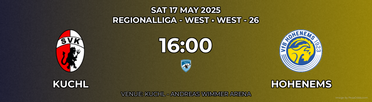 Kuchl vs Hohenems Prediction match poster for Regionalliga - West fixture on SAT 17 MAY 2025
