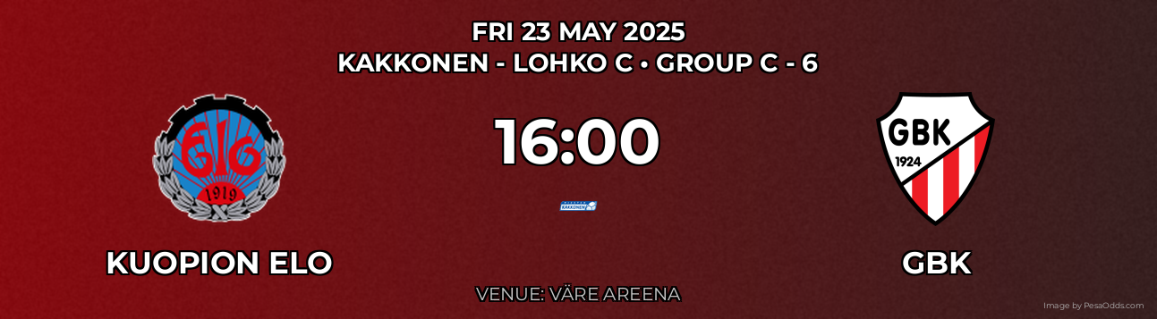 Kuopion Elo vs GBK Prediction match poster for Kakkonen - Lohko C fixture on FRI 23 MAY 2025