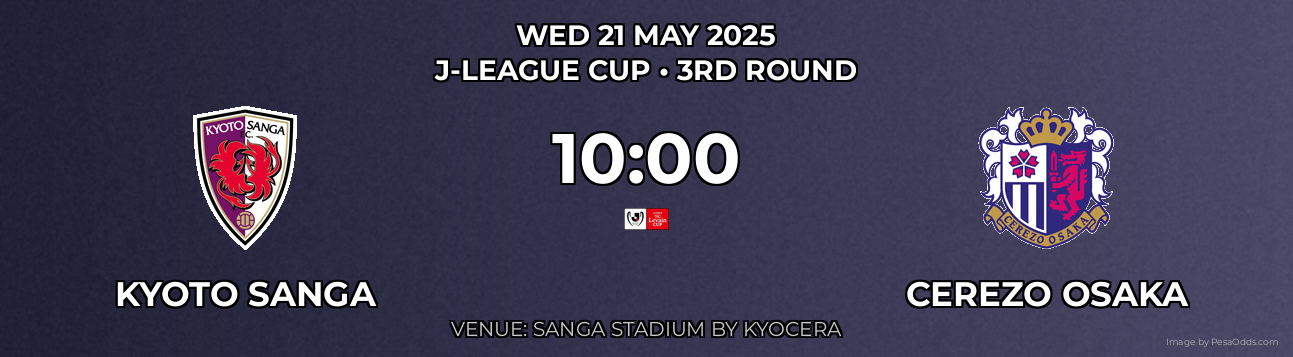 Kyoto Sanga vs Cerezo Osaka Prediction match poster for J-League Cup fixture on WED 21 MAY 2025