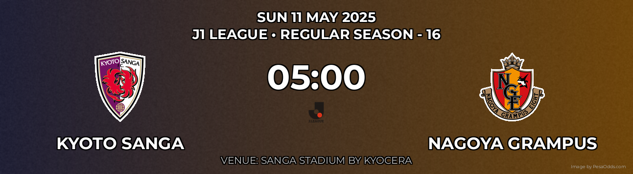 Kyoto Sanga vs Nagoya Grampus Prediction match poster for J1 League fixture on SUN 11 MAY 2025