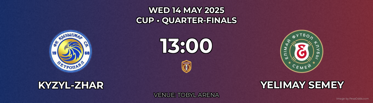 Kyzyl-Zhar vs Yelimay Semey Prediction match poster for Cup fixture on WED 14 MAY 2025