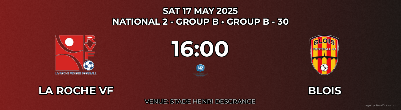 La Roche VF vs Blois Prediction match poster for National 2 - Group B fixture on SAT 17 MAY 2025