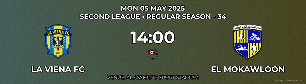 La Viena FC vs El Mokawloon Prediction match poster for Second League fixture on MON 05 MAY 2025