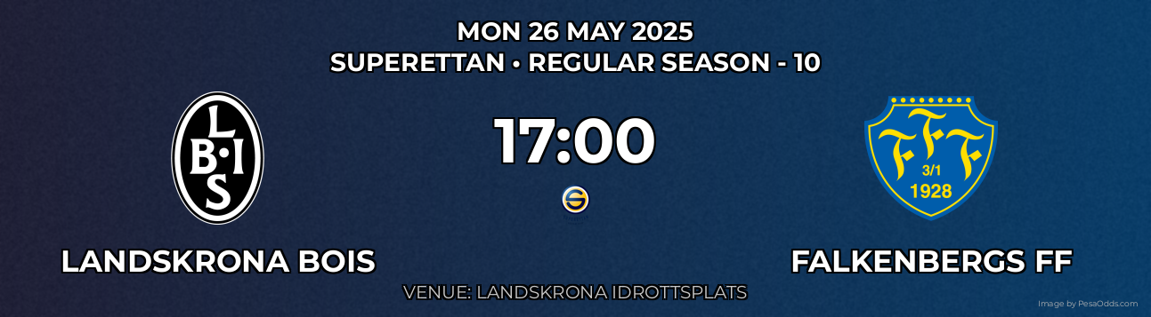 Landskrona BoIS vs falkenbergs FF Prediction match poster for Superettan fixture on MON 26 MAY 2025