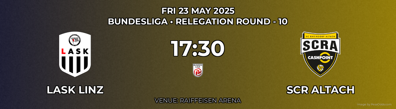 Lask Linz vs SCR Altach Prediction match poster for Bundesliga fixture on FRI 23 MAY 2025