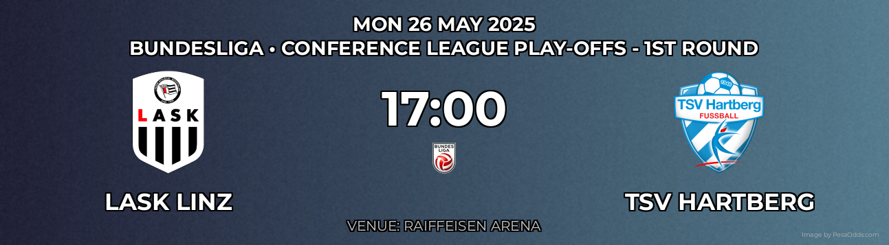 Lask Linz vs TSV Hartberg Prediction match poster for Bundesliga fixture on MON 26 MAY 2025