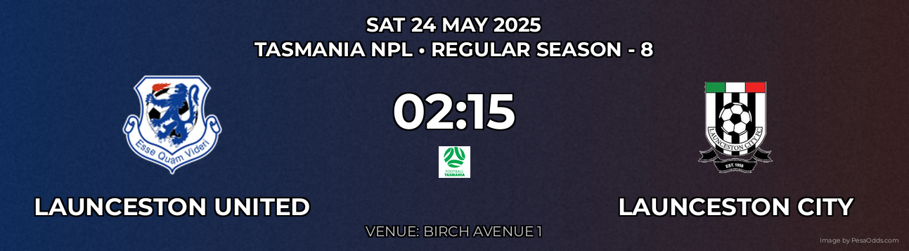 Launceston United vs Launceston City Prediction match poster for Tasmania NPL fixture on SAT 24 MAY 2025