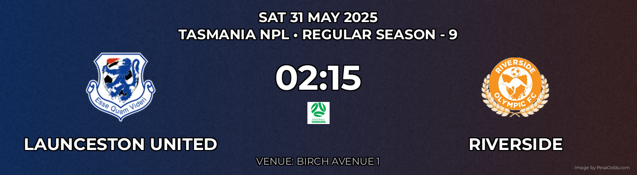 Launceston United vs Riverside Prediction match poster for Tasmania NPL fixture on SAT 31 MAY 2025