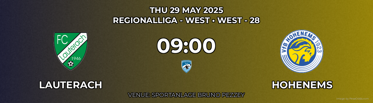 Lauterach vs Hohenems Prediction match poster for Regionalliga - West fixture on THU 29 MAY 2025