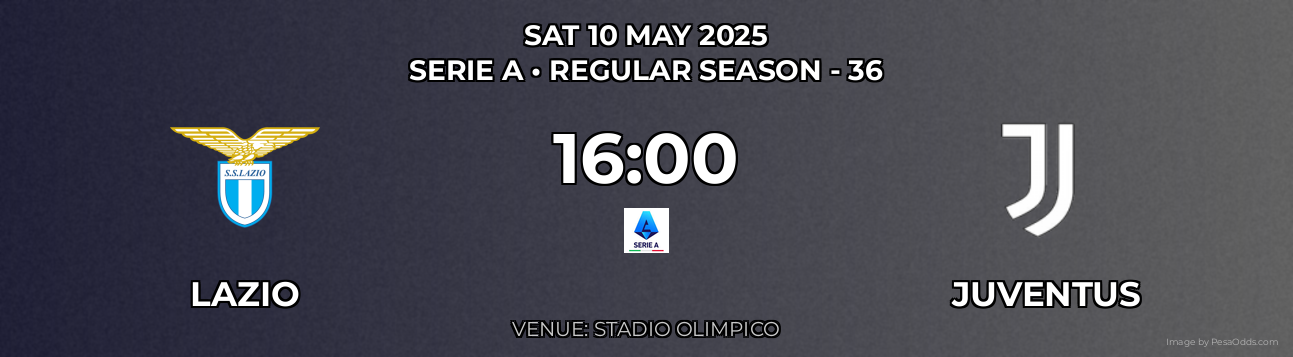 Lazio vs Juventus Prediction match poster for Serie A fixture on SAT 10 MAY 2025