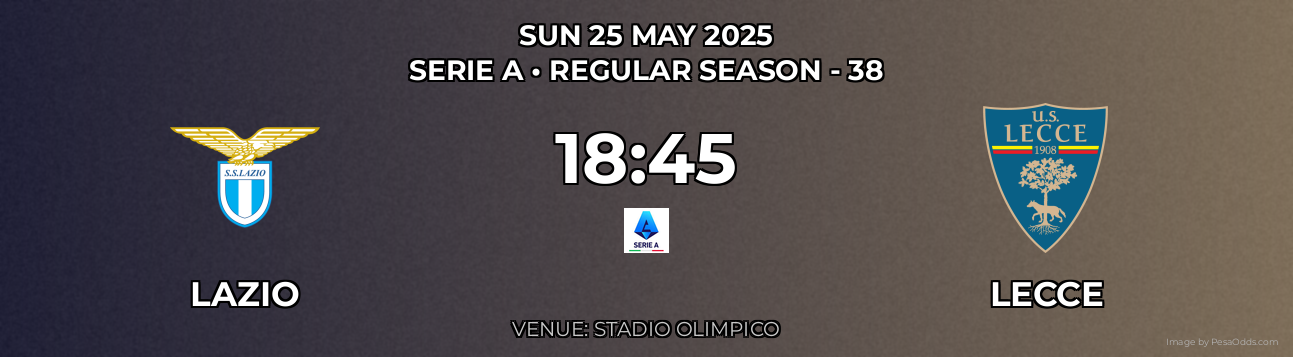 Lazio vs Lecce Prediction match poster for Serie A fixture on SUN 25 MAY 2025