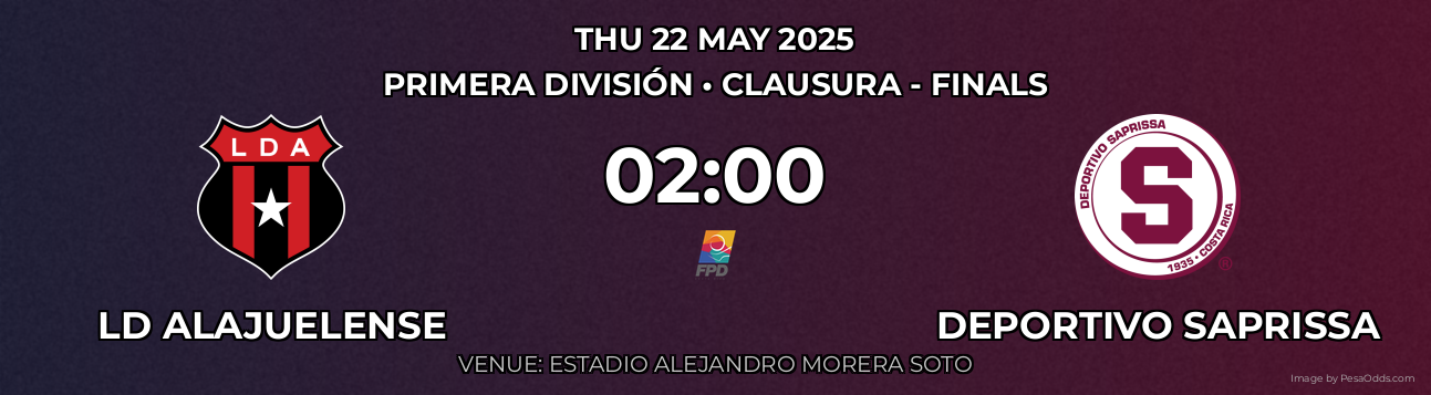 LD Alajuelense vs Deportivo Saprissa Prediction match poster for Primera División fixture on THU 22 MAY 2025