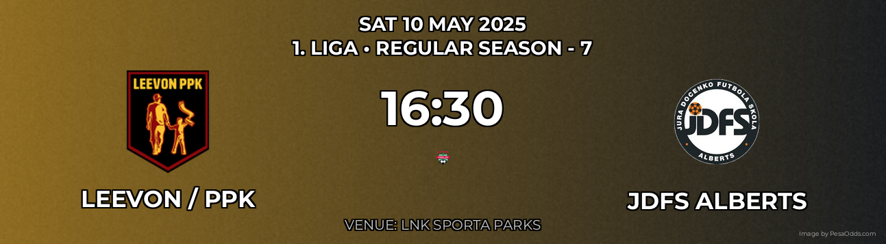 Leevon / PPK vs JDFS Alberts Prediction match poster for 1. Liga fixture on SAT 10 MAY 2025