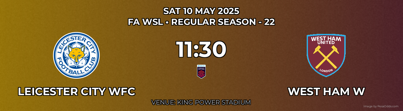 Leicester City WFC vs West Ham W Prediction match poster for FA WSL fixture on SAT 10 MAY 2025