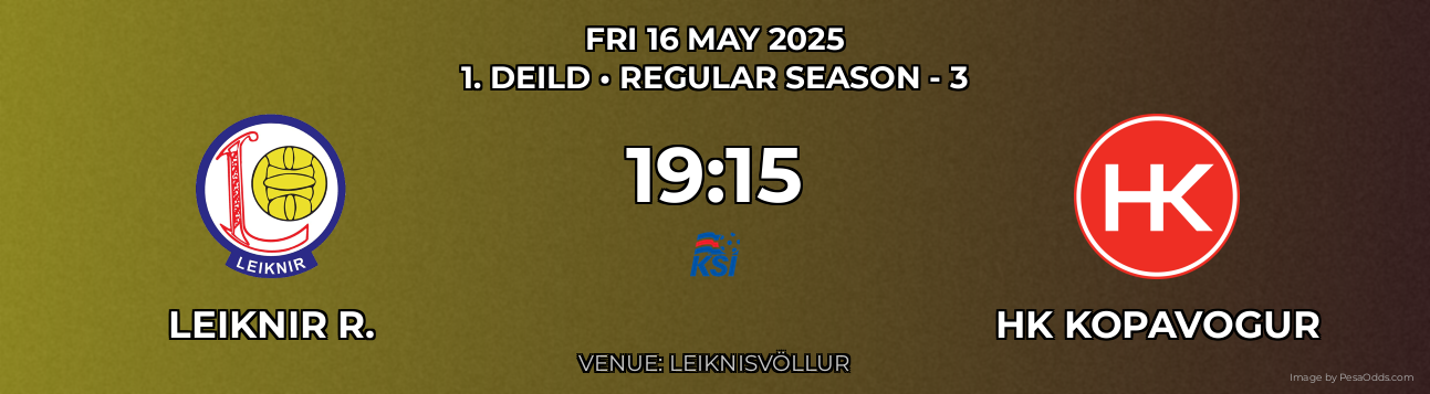 Leiknir R. vs HK Kopavogur Prediction match poster for 1. Deild fixture on FRI 16 MAY 2025