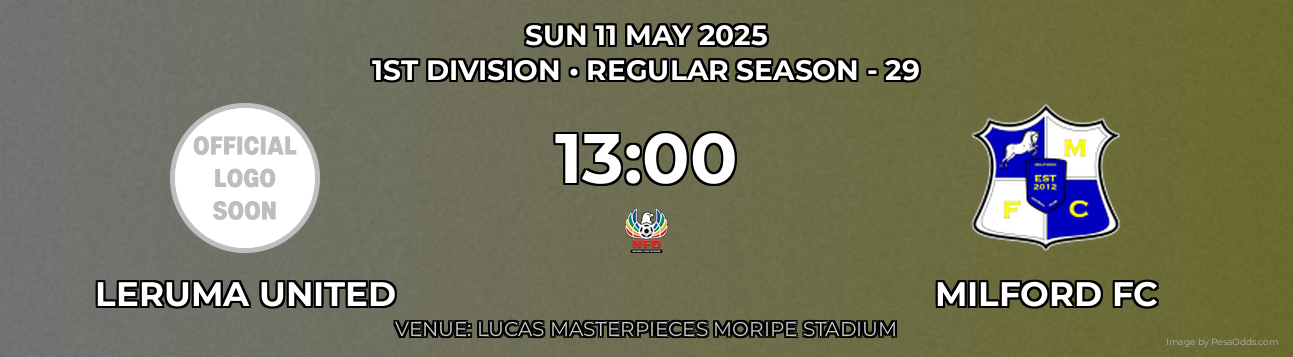 Leruma United vs Milford FC Prediction match poster for 1st Division fixture on SUN 11 MAY 2025