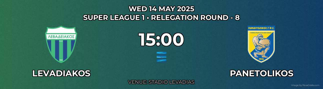 Levadiakos vs Panetolikos Prediction match poster for Super League 1 fixture on WED 14 MAY 2025