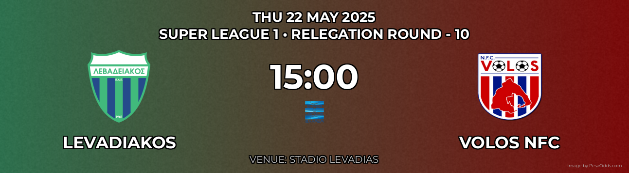 Levadiakos vs Volos NFC Prediction match poster for Super League 1 fixture on THU 22 MAY 2025