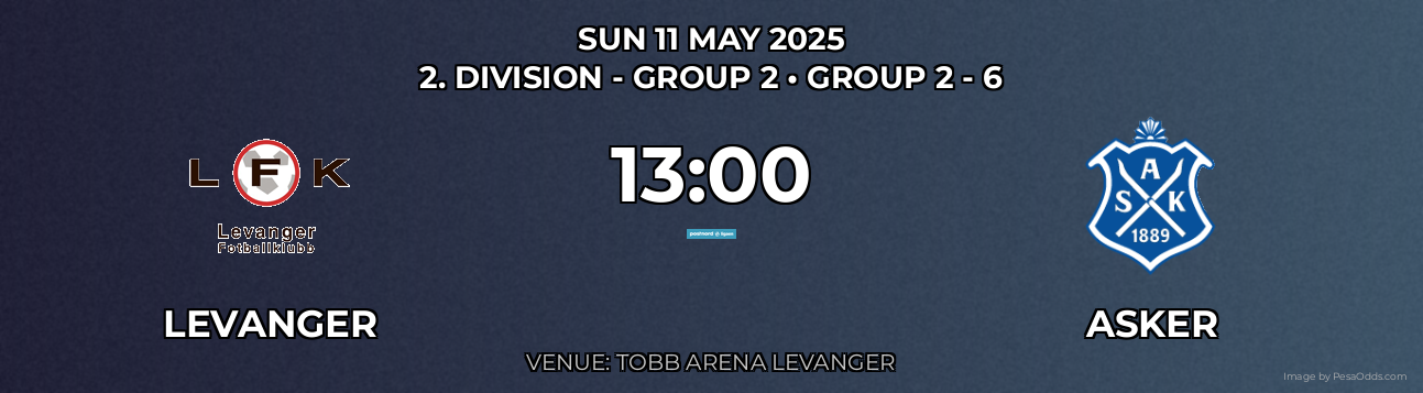 Levanger vs Asker Prediction match poster for 2. Division - Group 2 fixture on SUN 11 MAY 2025